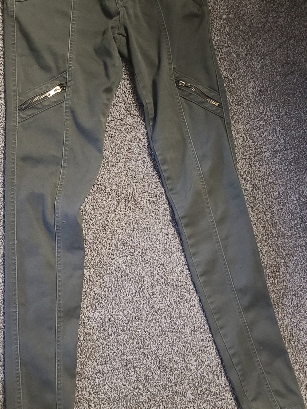 Olive Moto-Style Zip Skinny Pants